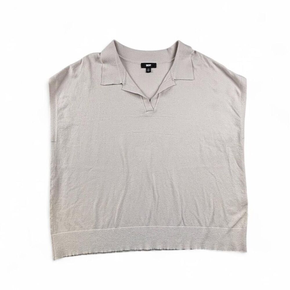DKNY Cream Knit Polo Top Relaxed Fit Short Sleeve Sweater Women's XL